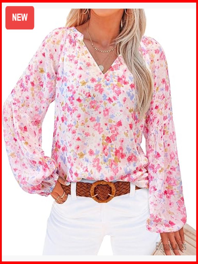 Dressy Casual Floral Boho V Neck Long Sleeve Blouse